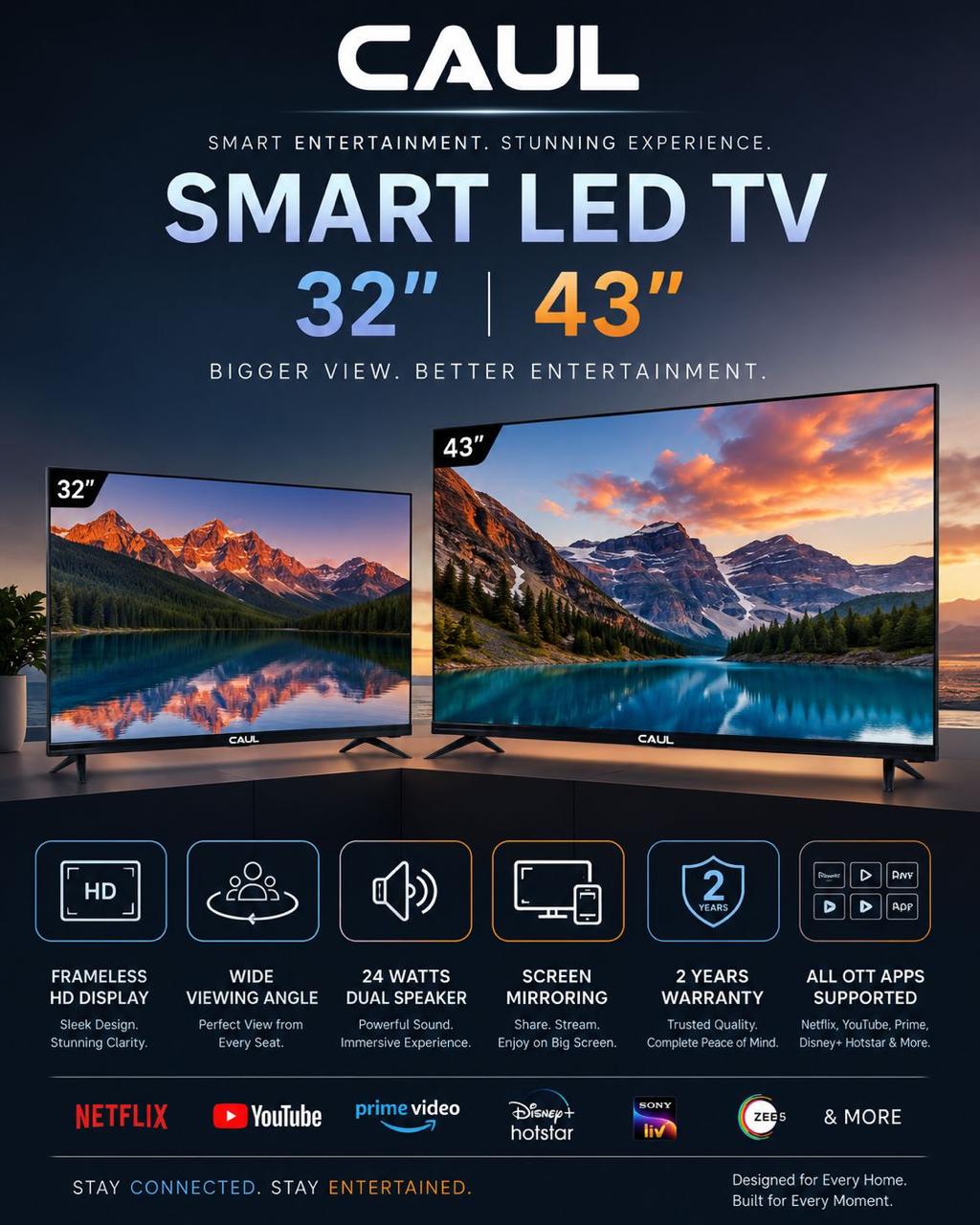 CAUL 43-inch Frameless Smart LED TV