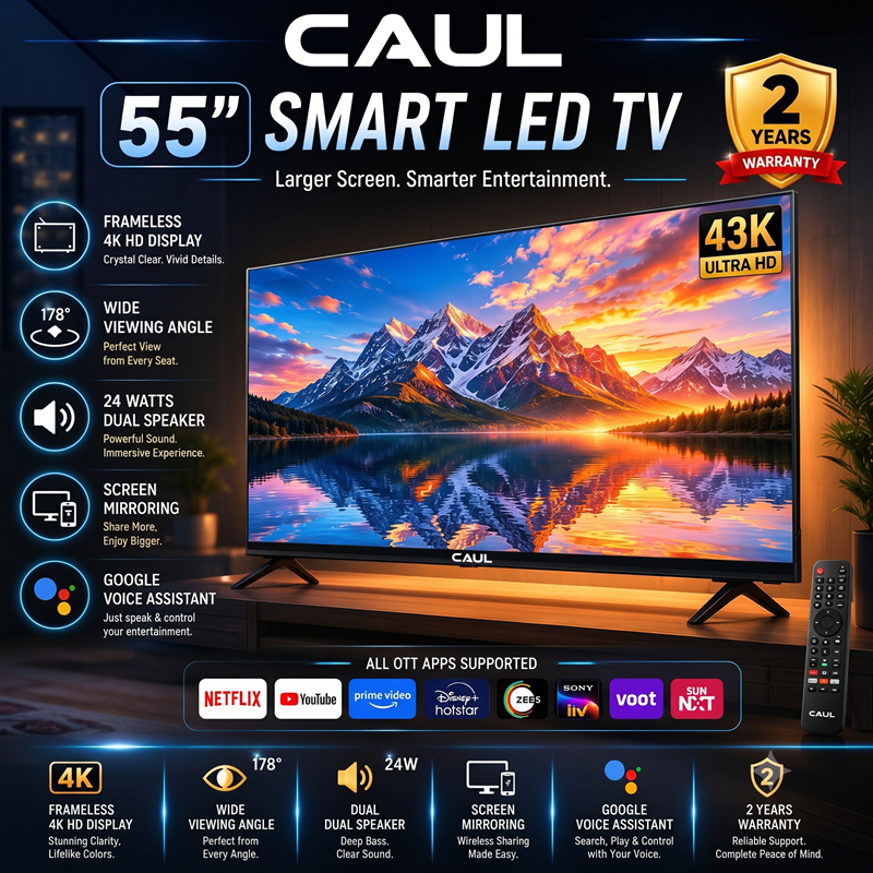 CAUL 55-inch Frameless Smart LED TV