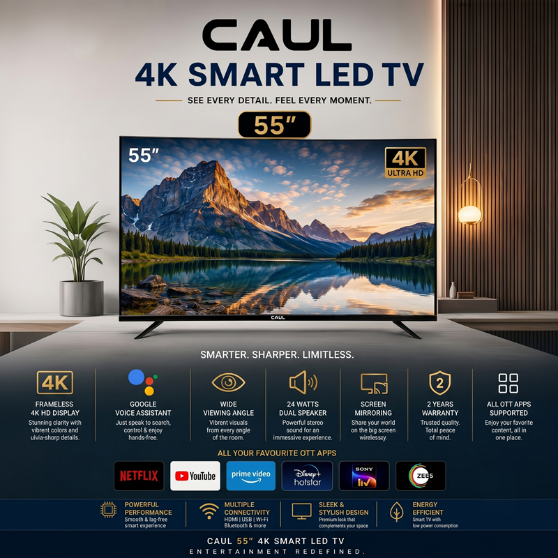 CAUL 55-inch Frameless Smart LED TV